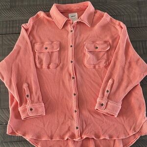 Aerie Coral Waffle-knit Button-Down
